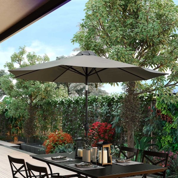 Flash Furniture Gray 9 FT Round Umbrella - Crank and Tilt Function GM-402003-GY-GG - main